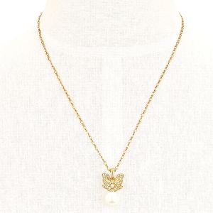 TALBOTS BUTTERFLY PEARL and RHINESTONE NECKLACE and EARRINGS SET